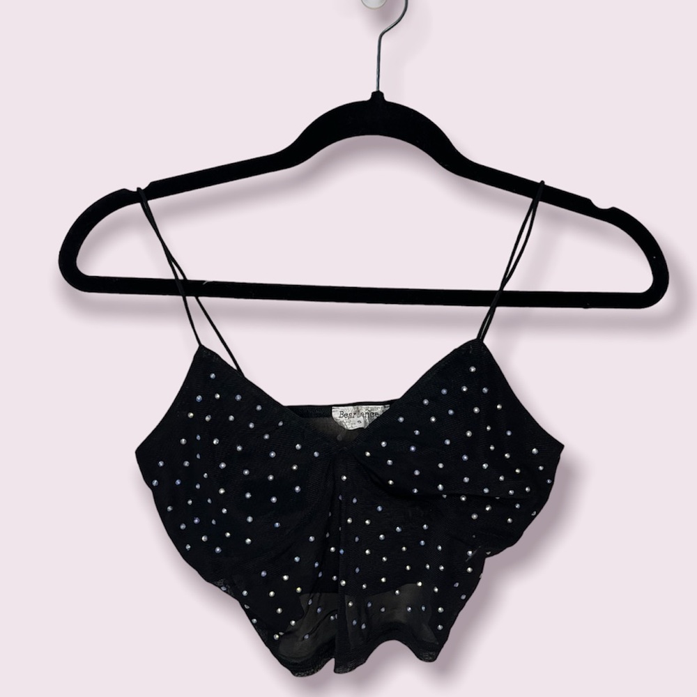 Black Bejeweled Cropped Tank Top